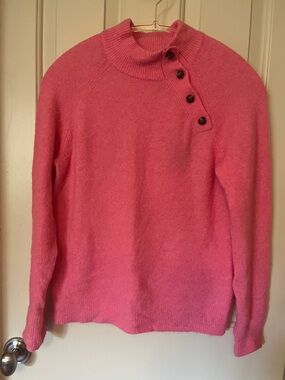 J. Crew Pink Button-Shoulder Turtleneck Sweater